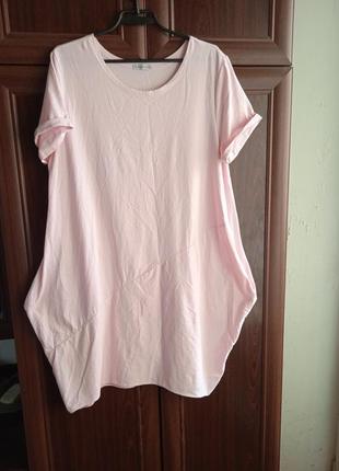 Розовое трикотажное платье-футболка оверсайз  new collection и...