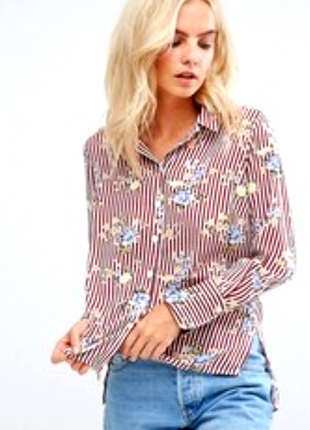Стильна блуза сорочка в смужку з квітами від new look