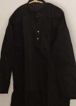 Длинная мужская курта ( рубашка) черная размер 38 индия трайбл