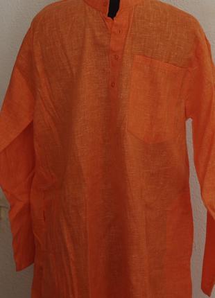 Длинная мужская курта ( рубашка) оранжевая размер 38 индия трайбл