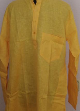 Длинная мужская курта ( рубашка) желтая размер 40 индия