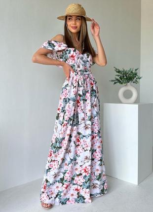 Довга квіткова сукня-халат, плаття в підлогу квітковий принт