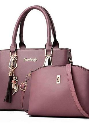 Женская сумка + мини сумочка клатч фиолетовый