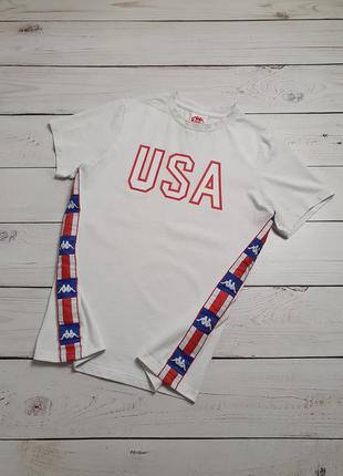 Мужская белая коттоновая футболка с лампасами kappa usa / капп...