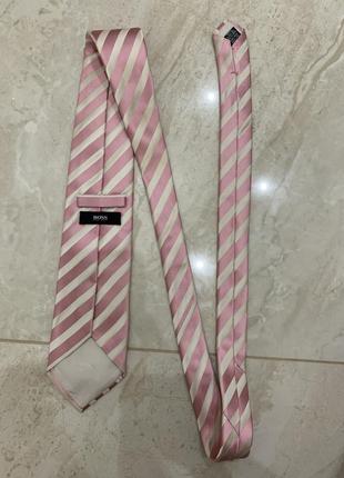 Краватка галстук  шовк hugo boss ретро вінтаж рожевий з білим