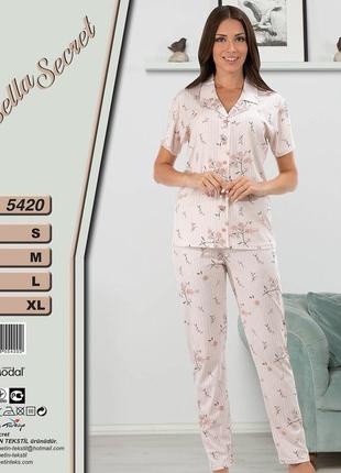Летняя женская пижама сорочка с брюками bella secret 5420 modal