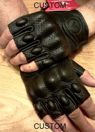 Рукавички без пальців ХL чорні шкіряні мото рукавиці