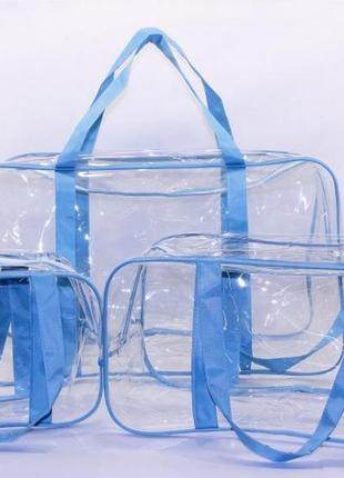 Набор из 3 прозрачных сумок в роддом econova joy голубой
