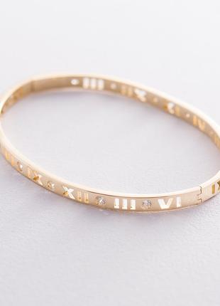 Жорсткий золотий браслет "Римські цифри" з фіанітами б03895