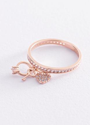 Золотое кольцо с сердечком и ключиком (фианит) к06868