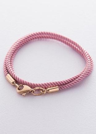 Шелковый розовый шнурок с гладкой золотой застежкой (2мм) кол0...