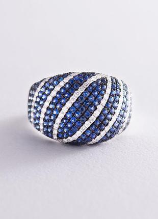 Золотое кольцо с синим сапфиром и бриллиантами MR15111gm