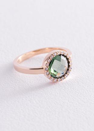 Золотое кольцо с зеленым и белыми фианитами к06829