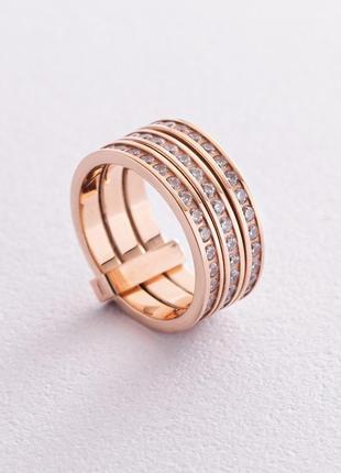 Тройное кольцо из красного золота с фианитами к02642