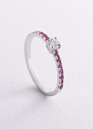 Золотое кольцо с бриллиантом и рубинами кб0473di