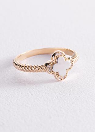 Золотое кольцо "Клевер" с фианитами к07007