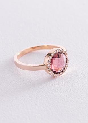 Золотое кольцо с розовым и белыми фианитами к06830