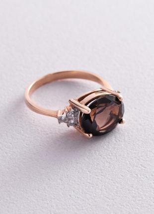 Золотое кольцо (дымчатый кварц, фианиты) к03056