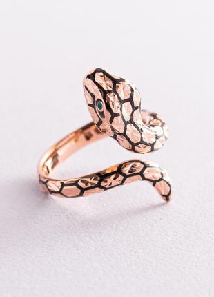 Золотое кольцо "Змея" (эмаль, фианиты) к06951