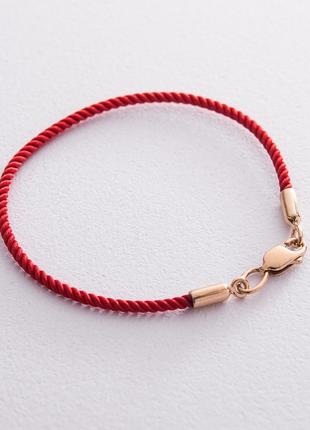 Шелковый красный браслет с золотой гладкой застежкой (2 мм) б0...