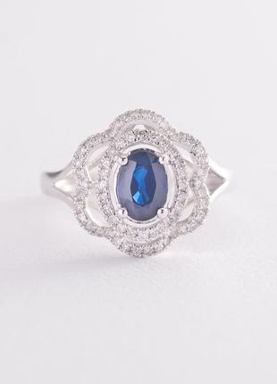 Золотое кольцо с синим сапфиром и бриллиантами к346