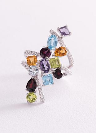 Золотое кольцо (бриллианты, альмандин, аметист, топаз голубой,...
