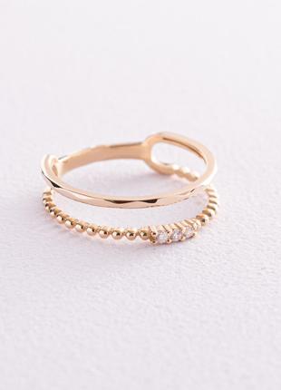 Двойное кольцо "Мириам" с фианитами (желтое золото) к07114