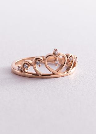 Золотое кольцо "Корона" с фианитами к03934