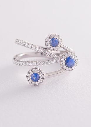 Золотое кольцо с синими сапфирами и бриллиантами к684