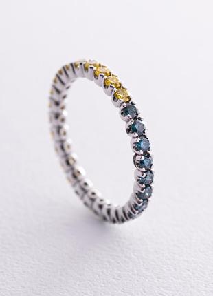 Золотое кольцо с дорожкой камней (синие и желтые бриллианты) к...