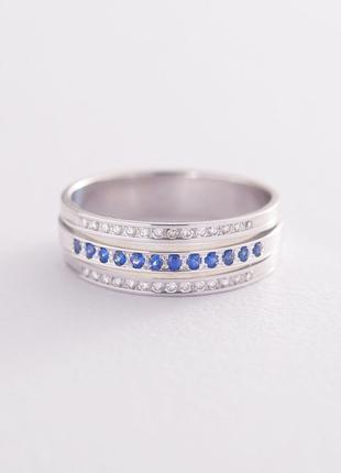 Золотое кольцо с синими сапфирами и бриллиантами к409