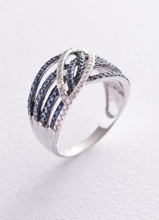 Золотое кольцо с бриллиантами и сапфирами к597A1