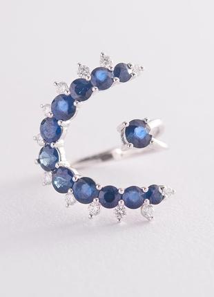 Золотое кольцо с синими сапфирами и бриллиантами кб0052ca