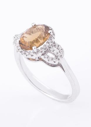 Золотое кольцо с дымчатым кварцем и бриллиантами к368