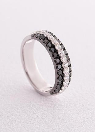 Золотое кольцо с белыми и черными бриллиантами кб0118cha