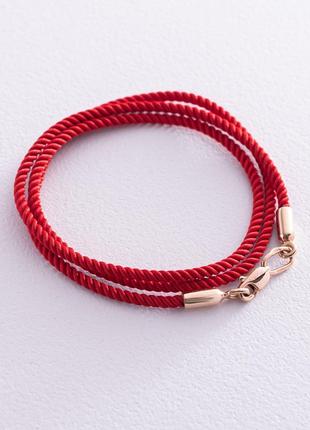 Шелковый красный шнурок с гладкой золотой застежкой (2мм) кол0...