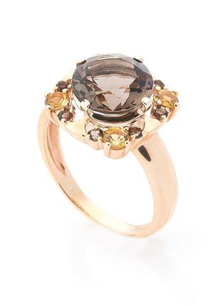 Золотое кольцо (дымчатый кварц, фианиты) 02-1420.0.4257