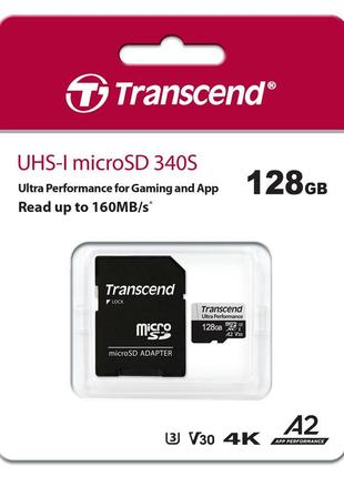 Карта пам'яті Transcend microSD 128GB C10 UHS-I U3 A2 R160/W12...