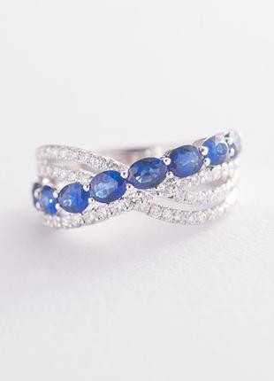Золотое кольцо с синими сапфирами и бриллиантами R00771mi