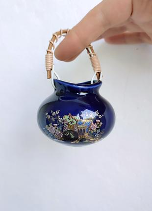 Кобальтовый синий мини-кувшин вазочка баночка, Япония позолота