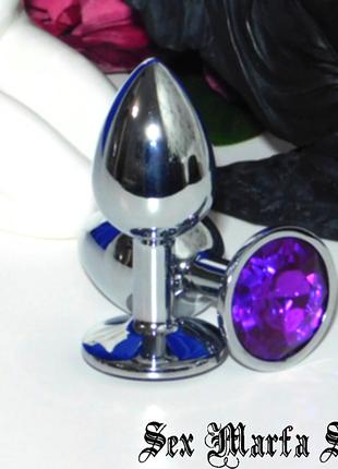 Анальная пробка металлическая с фиолетовым кристаллом, металли...