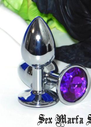 Анальная пробка металлическая с фиолетовым кристаллом, металли...