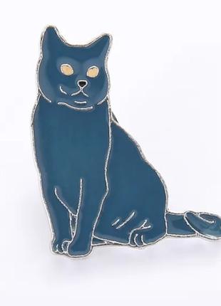 Брошь брошка значок пин кот кошка металл эмаль голубой