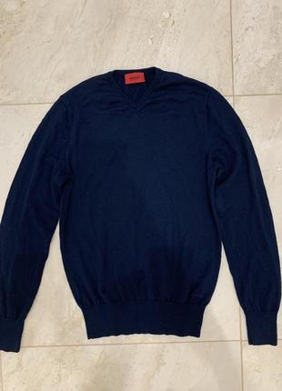 Шерстяной свитер джемпер hugo boss мужской синий свитшот оригинал