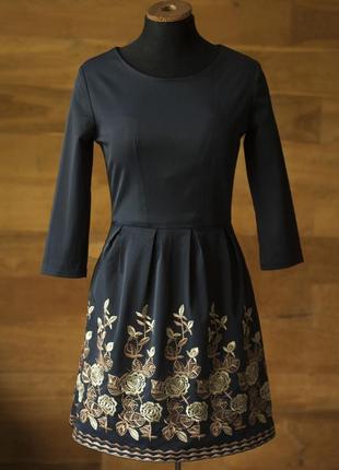 Вечернее черное платье с вышивкой мини женское, размер xs