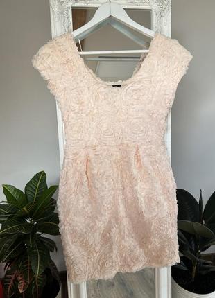 Персиковое платье с 3d цветами нежное платье с объемными цвета...