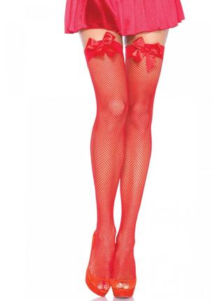 Leg Avenue Fishnet Thigh Highs With Bow OS Red