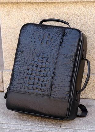 Большой мужской кожаный рюкзак-сумка рептилия, ранец натуральн...