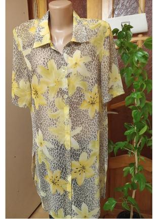 Женская удлиненная накидка блузка с цветами под шифон, состав ...