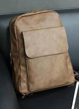 Классический мужской городской рюкзак из экококиры коричневый